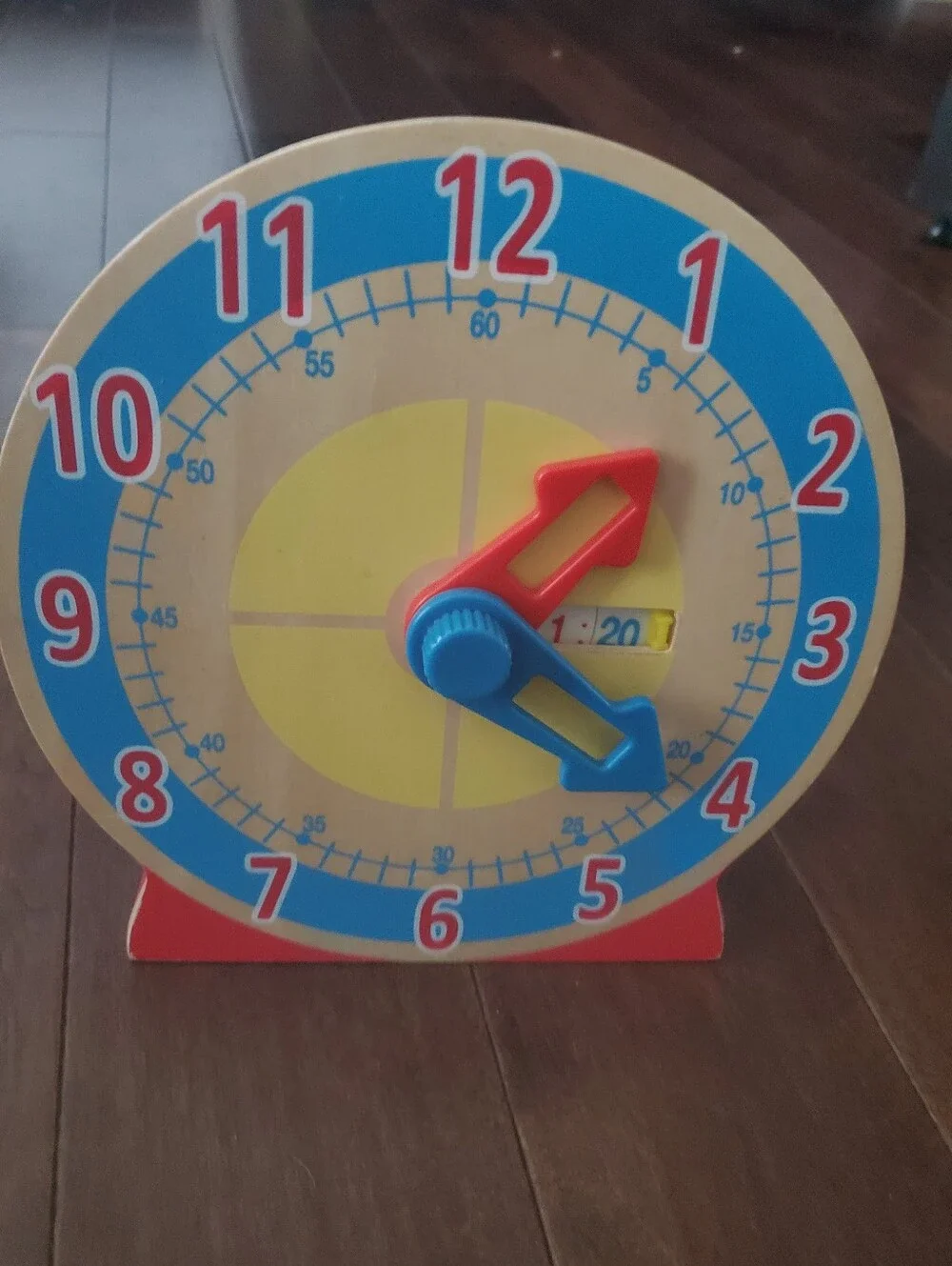 Melissa & Doug Wooden Learning Clock Toy - Blue, Red & Yellow